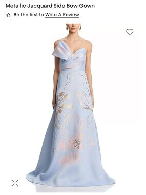 Strapless Light Blue Jacquard Gown with Pink & Gold Floral Accents